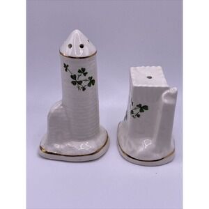 Vintage Carrigaline Pottery Irleand Shamrock Castle Salt & Pepper Shaker Set